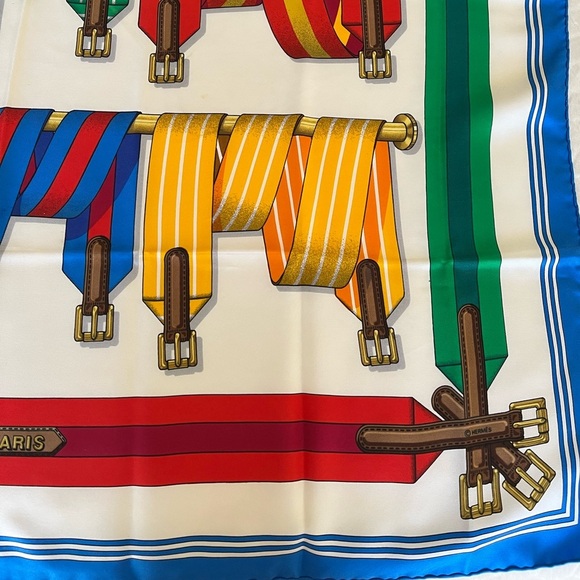 HERMES Silk Scarf Les Sangles 90cm design Jacques Eudel EUC 1980s - Picture 5 of 13